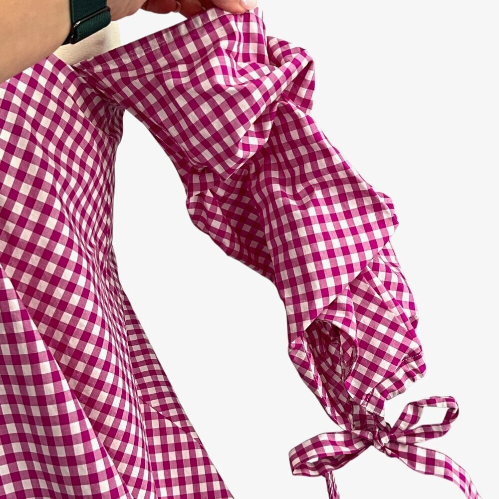 Caroline Constas Pink Gingham Plaid Gabriella Blouse Size XS Off Shoulders - Picture 4 of 11